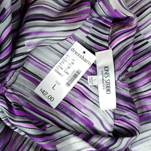 Womens Sleeveless Blouse L Purple Gray Bow Neck Tie Vintage 90s Secretary - Picture 3 of 4